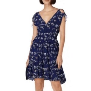 Thakoon Collective Floral Print Cold Shoulder Tie Mini Dress in Blue Sz 4